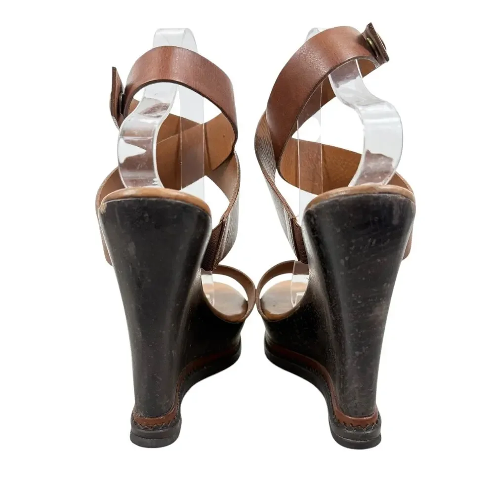 Diane Von Furstenberg Omni Ankle Wrap Platform Wedge Sandals Brown Size 9.5